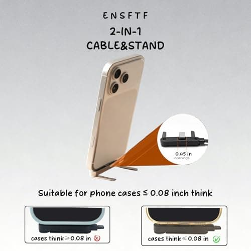 ENSFTF 240W Braided Fast Charge Cable, 90° Right Angle Type-C to Type-C Cord, Durable Foldable Charger Cable for Data Sync - 2-in-1 with Built-in Adjustable Phone Stand - Thumbnail 4