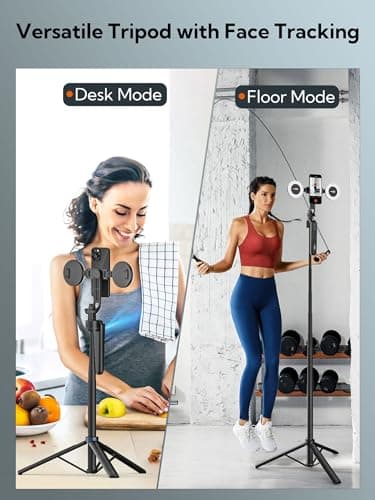 USKEYVISION Auto Face Tracking Tripod 360 Rotation,70.9” Phone Tripod for iPhone w/Fill Light,Selfie Stick for iPhone w/Remote Control,Phone Holder Video Recording for Content Creators TikTok(UTK-02) - Thumbnail 4
