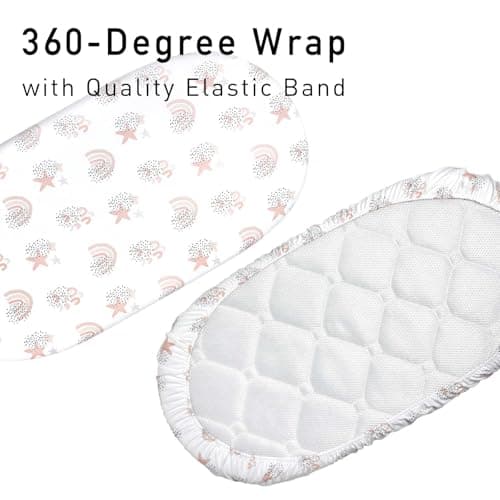 Gllquen Baby Bassinet Sheets 4 Pack, Breathable Cozy Fitted Mattress Sheet, Elastic Travel Crib Fashionable Pattern, Standard Cradle Safe Sheets for Baby Boys Girls 32"x16"(Rainbow) - Thumbnail 4