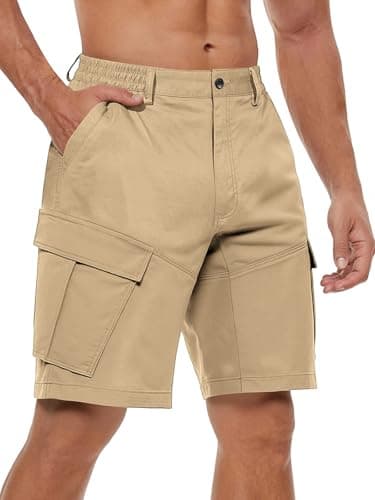 TRFIC Mens Cargo Shorts 10" Inseam Casual Stretch Shorts with 6 Pockets Button Closure for Summer Work Outdoor Khaki - Image 1