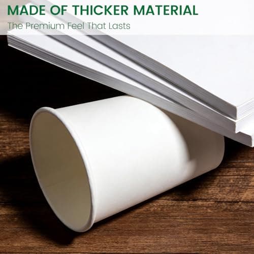 Biotakeware 8 oz Disposable Paper Cups, 300 Pack Bulk White Paper Coffee Cups for Hot & Cold Beverages, Sturdy with Leak-Resistant Lining, Ideal for Office, Party, Home and Travel - Thumbnail 4