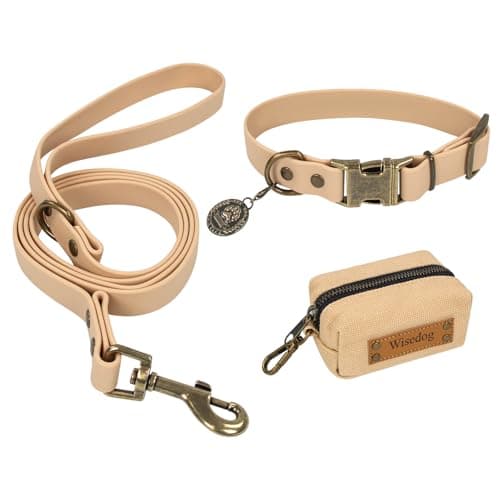 Wisedog Waterproof Dog Collar and Leash Set, Adjustable Puppy Collar with Cute Tag 4FT Dog Leash with Poop Bag for Small Medium Large Dogs (XS, Sand Color) - Image 1
