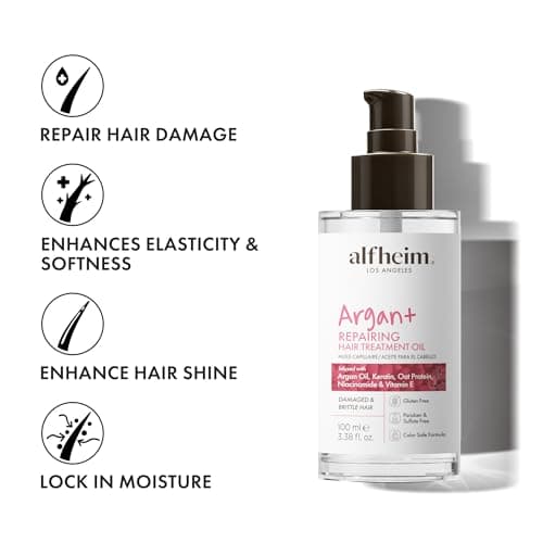 ALFHEIM Argan+ Repairing Hair Oil Serum for Dry, Damaged & Frizzy Hair with Argan Oil, Keratin, Panthenol & Vitamin E – Deep Nourishment, Smoothness & Shine – Non-Greasy, Sulfate Free – 3.38 oz - Thumbnail 3