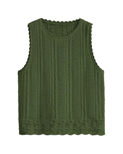 KIRUNDO Beach Vacation Clothes for Women Spring Summer Crochet Sweater Vest Tank Tops Cover Ups Resort Cruise Outfits 2026(Army Green, Large) - Image 1