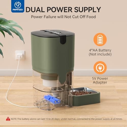 PAPIFEED Automatic Cat Feeder with App, 2.4G WiFi Cat Food Dispenser, 6L Timed Cat Feeders for Dry Food, 10 Meals/Day, 12 Portions/Meal, Dual Power Supply Smart Pet Feeder for Small Dog, Army Green - Thumbnail 4