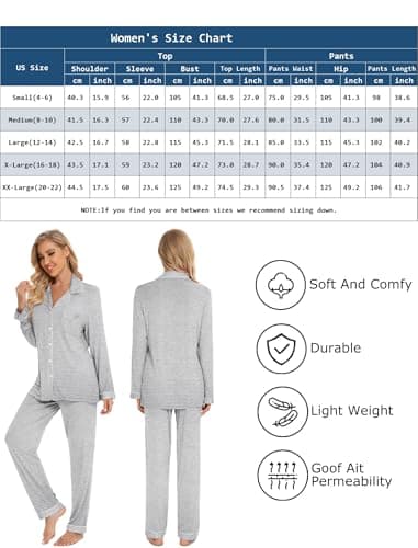 Leikar Button Up Pajama Set For Women Long Sleeve Striped Pajama Set Soft Pjs Lounge Sets M - Thumbnail 6