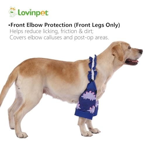 LovinPet Front Leg Sleeves for Medium and Large Dogs, 4-Way Stretch Elbow Protection, Anti-Lick Recovery, Warmth and Callus Prevention, Pair, Dinosaur Print, Pink Purple,XL - Thumbnail 4