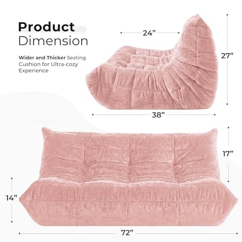 HABUTWAY Bean Bag Chair, Giant Bean Bag Chairs for Adults, 3 Seater Fireside Chair, Lazy Large Floor Bean Bag Sofa for Living Room, Bedroom, Dorm, Office (Pink) - Thumbnail 2