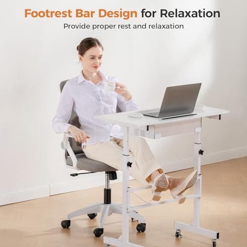 COMHOMA Small Standing Desk Adjustable Height Small Computer Desk Mobile Portable Rolling Laptop Table with Wheels 32" Computer Workstation Sit Stand Desks Portable Standing Table Treadmill desks - Thumbnail 6