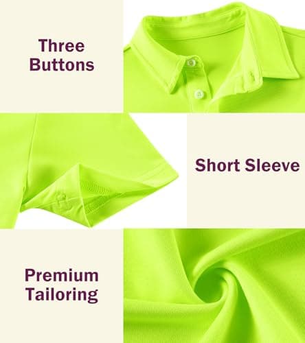 Cozople Boys Polo Shirts Short Sleeve Slim Fit Golf Shirts Moisture Wicking Athletic Casual Kids School Uniform，Neon Green，Size 9-10 - Thumbnail 5