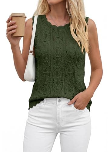 BTFBM Crochet Tank Tops for Women Hollow Out Sleeveless Loose Sweater Vest Top Summer Spring 2026 Beach Vacation Clothes(Army Green, XX-Large) - Thumbnail 6
