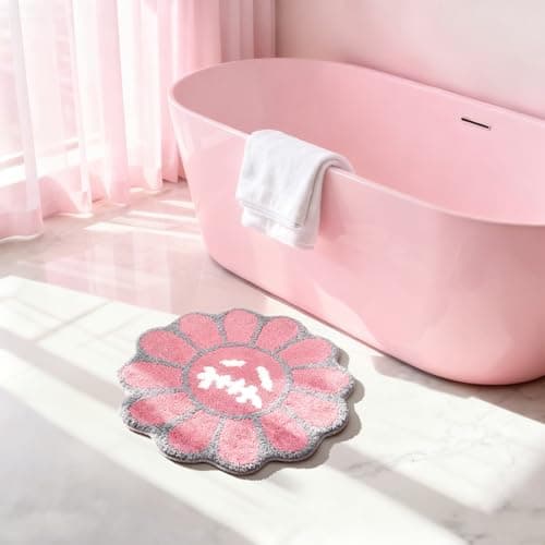 Shovagy Trippy Happy Face Rug Cool Rugs Tufted Quick Dry Bath Mats for Bathroom Non Slip Bath Mat Water Absorbent 2FT Pink Bathroom Rugs Halloween Gothic Ghost Skull Horror Decor Carpet - Thumbnail 6