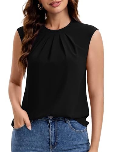 Funlingo Blouses for Women Dressy Casual Short Sleeve Tunic Top Crew Neck Summer Trendy Business Formal Work Shirts 2026 Clothes XL Black - Image 1
