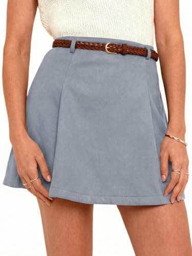 Wenrine Womens Mini Skirt High Waisted Zip Up Casual A Line Pleated Loose Work Office Skirts Grey - Image 1