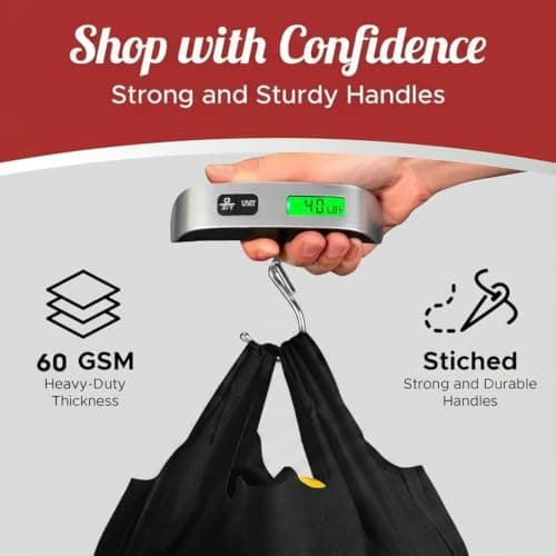 Simply Cool Reusable Grocery Bags Eco-Friendly T-Shirt Shopping Bags 21.5”x12.2”x7.2” Durable Recyclable Shopping Bags Washable, Foldable, Portable Tote Bags Bulk (300 Pack, Black) - Thumbnail 3