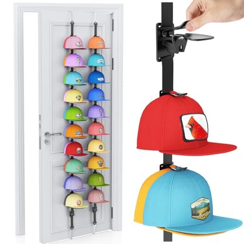 AXU Hat Rack for Door, Hat Organizer for Baseball Caps, Over the Door Hat Storage Organizer - Holds 20-40 Caps | Black, 2 Straps