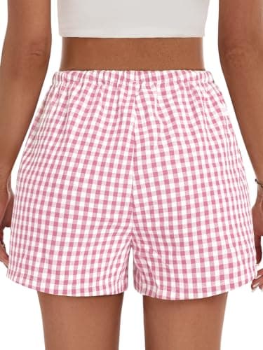GKBK Boxer Shorts for Women Gingham Pajama 2026 Summer Spring Casual Lounge Sleep Plaid Checkered Shorts with Pockets Y2K Beach Bottoms Pink White Plaid L - Thumbnail 3