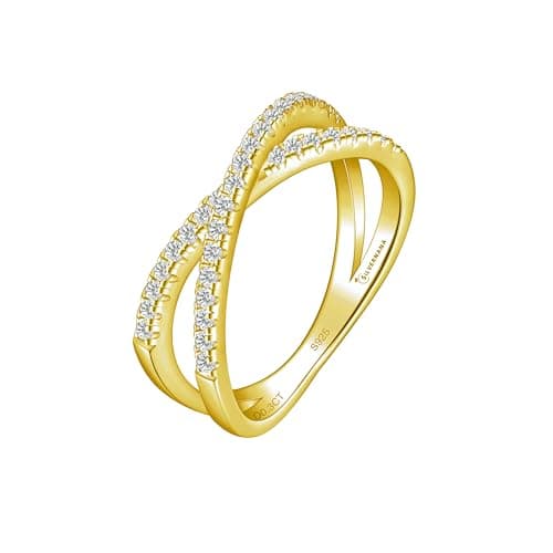 SILVERNANA Criss Cross Wedding Band for Women Sterling Silver with Gold Plated Moissanite X Ring for Her Size 6