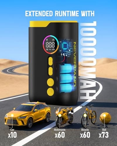 NEVERLAND Tire Inflator Portable Air Compressor - 150 PSI Electric Air Pump for Car Tires with Auto Shut, Cordless Tire Air Pump for Bicycle, Motorcycle, Bike Tire Pump with Gauge - Thumbnail 4