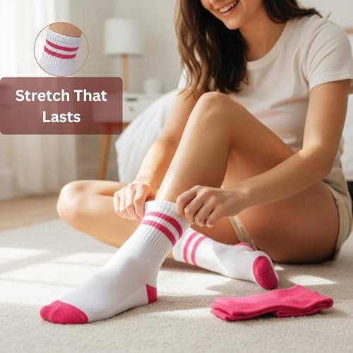 Forever Bambe Retro Mini Crew Socks for Women - 4 Pink Socks - Thumbnail 6