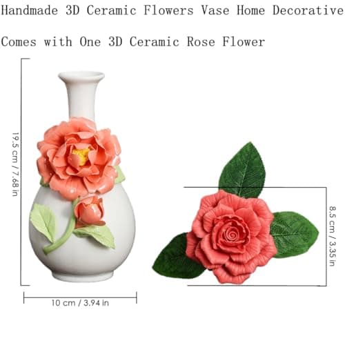 Handmade Pinched Flowers Ceramic Vase with One Ceramic Rose Flower, Home Decor Ceramic Vase for Dining Table, Living Room, Kitchen, Bedroom, Shelf, Office, Coffee Table, Restaurant & Fireplace Mantel - Thumbnail 3