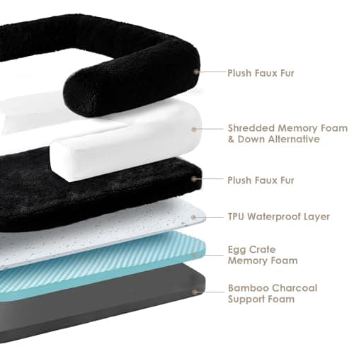 EHEYCIGA Foldable Human Dog Bed, 72"x44"x11" Orthopedic Memory Foam Human Sized Dog Bed, Waterproof Pet Bed for People, Faux Fur Pet Couch for Adult with Non-Slip Bottom, Black - Thumbnail 4