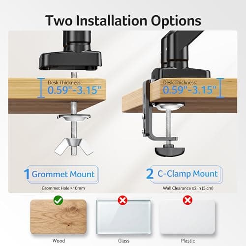 Acer Dual Monitor Arm, Computer Desk Arm with VESA Mounts for 17–32″ Screens, Fully Adjustable Gas Spring Monitor Stand, C-Clamp and Grommet Mounting Base, Fits 4.4 to 19.8lbs Computer Monitors - Thumbnail 5