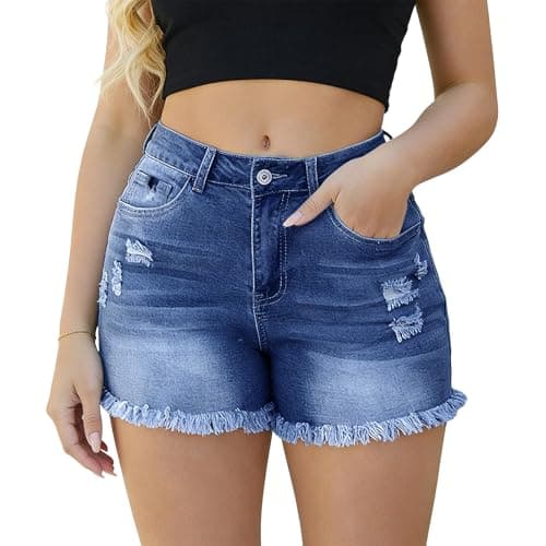 PrettyQueen Blue Denim Shorts for Women High Waisted - Stretchy Soft Jean Shorts Women's Casual Summer Shorts with Pockets - Image 1