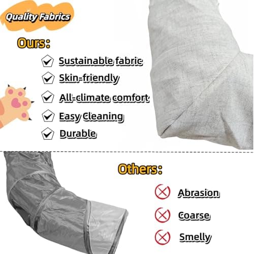 XxingSheep 4 Cave Premium Hemp Fabric XL Cat Tunnel Bed for Indoor Cats Cat Toys Cave Donut with Soft Mat - Thumbnail 3