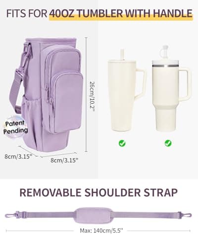 sportsnew Water Bottle Carrier Bag with Phone Pocket for 30oz 40oz Tumbler with Handle Accessories Insulated Water Bottle Holder Pouch with Strap Crossbody with Straw Cover - Thumbnail 2