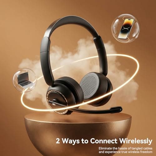 Wireless Headset with Mic for Clear Work Calls, Bluetooth 5.2 Headset with Noise Cancelling Microphone & Mute Button, 40H Talk Time for Zoom Teams, Home Office, PC Mac Laptop Phone (Glossy Black) - Thumbnail 4