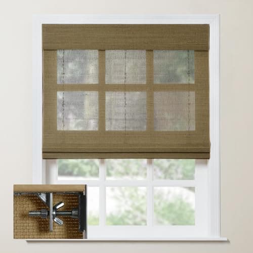 TWOPAGES Bamboo Roman Shades for Indoor Windows No Drill Blinds Natural Woven Custom Shades Cordless,P Series Rae Collection - Image 1