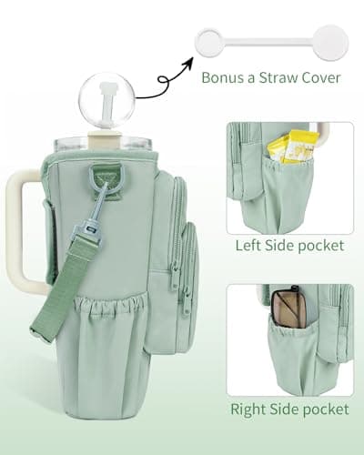 sportsnew Water Bottle Carrier Bag with Phone Pocket for 30oz 40oz Tumbler with Handle Accessories Insulated Water Bottle Holder Pouch with Strap Crossbody with Straw Cover - Thumbnail 4