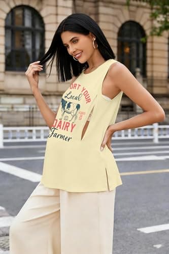 ASTANFY Maternity Nursing Tank Tops for Breastfeeding Friendly Zip Maternity Tank Tops Mama Sleeveless Breastfeeding Shirts Apricot - Thumbnail 3