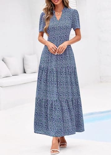 KIRUNDO Womens Floral Boho Flowy Maxi Dress, Navy Flower, Medium - Thumbnail 4