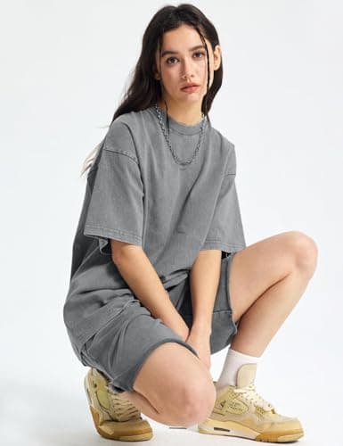 Yimoon 3 Pack Oversized Tshirts for Women Washed Vintage Baggy Boyfriend Tees Short Sleeve Unisex Cotton Tops(Blackgreyarmy-S) - Thumbnail 5