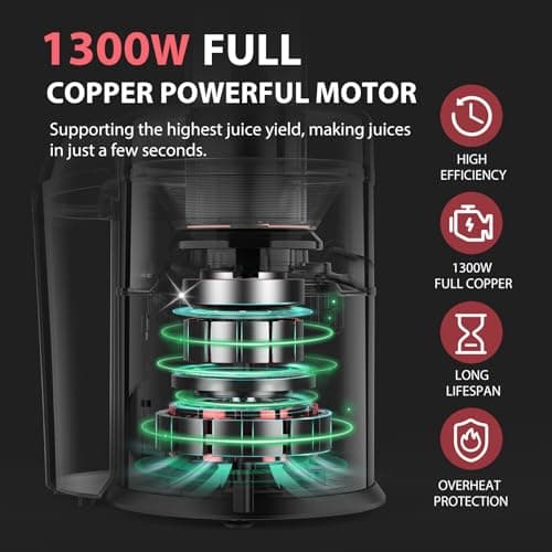 KOIOS 1300W Centrifugal Juicer Machine, Juice Extractor with Extra Large 3 Inch Feed Chute, Full Copper Motor, Titanium-Plated Filter, High Juice Yield, 3 Speeds Mode, Brush Included, Non-BPA, Red - Thumbnail 2