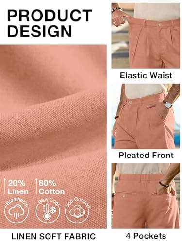 JEMLDL Men's Cotton Linen Shorts 7" Casual Pleated Summer Vacation Resort Beach Elastic Waist Tropical Vibrant Shorts with Pockets Flamingo Small - Thumbnail 5