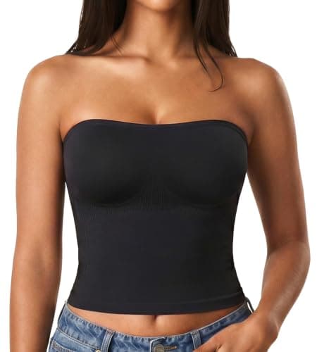 Women's Padded Tube Tops Built-in Bra Strapless Non-Slip Y2K Crop Top Going Out Tanks Summer Outfits Black X-Small - Image 1