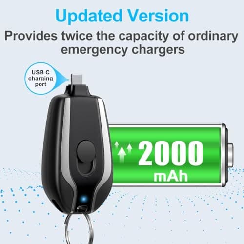 EMNT Keychain Portable Charger for USB C,2000mAh Mini Power Emergency Pod,Small Andriod Cell Phone Charger,Type C Power Bank Battery Pack for iPhone15,16 Plus,17 pro max,Charger for Samsung More - Thumbnail 4