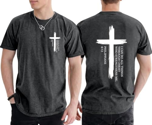 Christian Shirts for Men Jesus Faith Cross Religious Sayings Tshirt Vintage Bible Verse Inspirational Tee Tops Darkgrey1 XL - Image 1