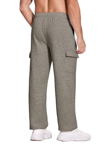 Deyeek Men's Fleece Sweat Pants Winter Heavyweight Cargo Sweatpants for Men Cotton Wide Leg Jogger Sweatpants with Pockets Dark Grey - Thumbnail 2