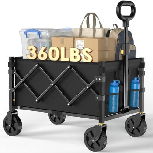 Geeobin Collapsible Wagon Cart with Wheels Foldable, 360lbs Large Capacity Portable Folding Utility Heavy Duty Beach Wagons Cart with All-Terrain Wheels for Shopping, Camping, Sports, Garden