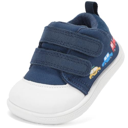 noorkiz Baby Wide Toe Box First Walking Shoes Toddler Barefoot Boys Shoe 6 12 18 24 Months Non-Slip Flexible Easy on & Off Breathable Causl Infant Sneakers Daycare Outdoor Navy Infant Size 3 - Image 1