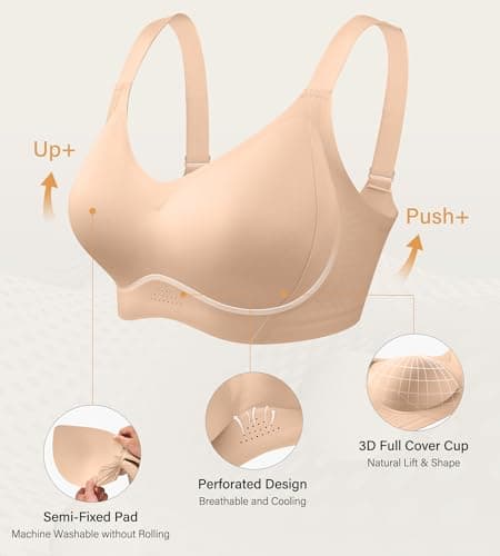 DEANGELMON Seamless Wireless Bras for Large Bust Women No Underwire Full Coverage T-Shirt Bra Comfort V Neck Everyday Bras(Skin,XXXL) - Thumbnail 5