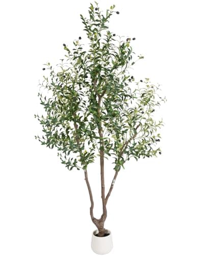 Sillaff Olive Tree 7FT Fake Tree Large Artificial Tree Indoor Faux Plants with Pot, Nearly Natural Olive Branches and Fruits for Living Room Home Office Decorations - Image 1