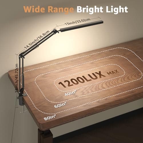Upgrade Swing Arm LED Desk Lamp with Clamp, 80 LED Beads, 5 Color Modes & 11 Brightness Levels, 360° Adjustable Arm, Eye-Caring Light CRI95, Timer & Memory Function, for Office, Study, Crafting - Thumbnail 3
