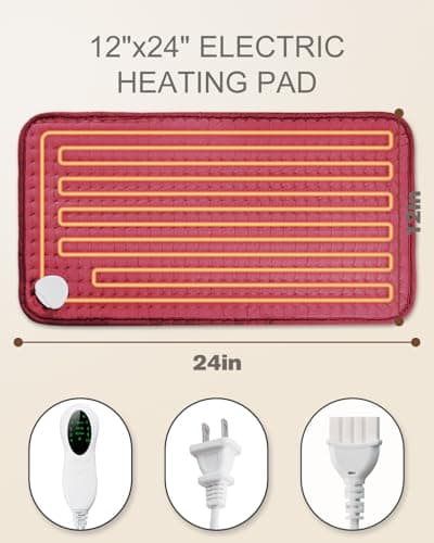 Electric Heating Pad for Period Cramps, LANVA Birthday Gifts for Women Her, Heat Pad for Neck and Shoulders and Back Pain Relief, Machine Washable, ETL Certified, 12"x24", Red - Thumbnail 6