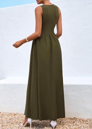 KIRUNDO Summe Sleeveless Maxi Dresses for Women 2026 Spring Wedding Guest A Line Tank Elegant Flowy Beach Long Sundress(Army Green, XX-Large) - Thumbnail 2