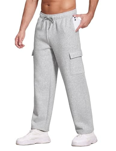 Deyeek Men's Sweatpants Fleece Lined Pants Men Cargo Sweatpants Wide Leg Jogger Sweatpants Baggy Lounge Pants with Pockets Grey - Thumbnail 3